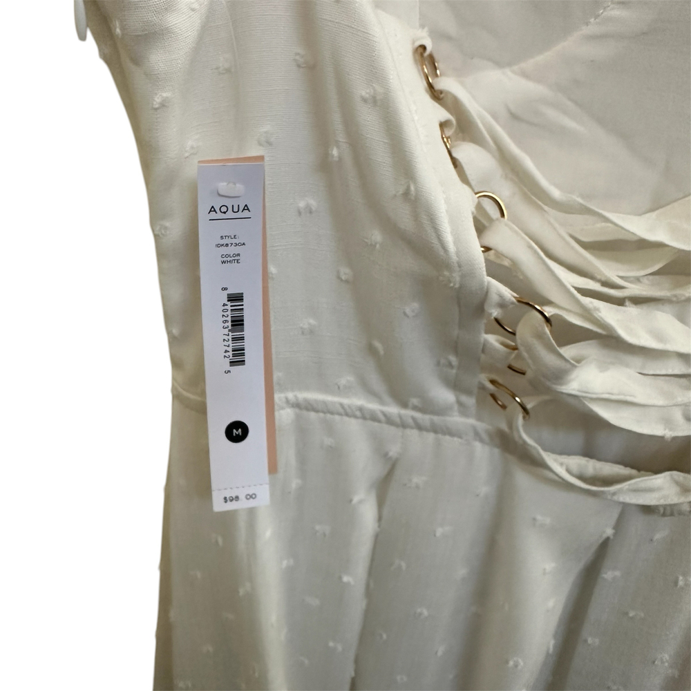 NWT! Aqua for Bloomingdales Corset White Polka Dot Textured Mini Dress - Size M - Picture 9 of 12